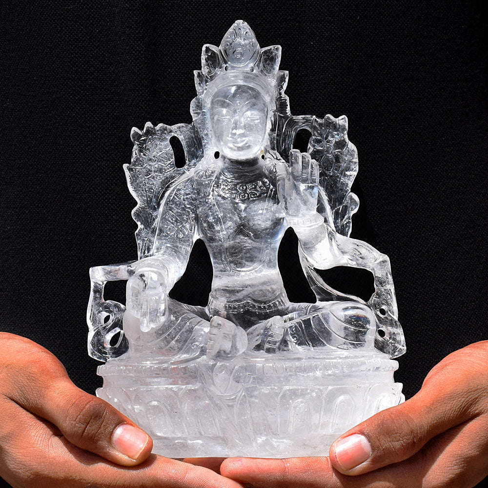 gemsmore:Awesome White Quartz Hand Carved Genuine Crystal Goddess Carving Gemstone