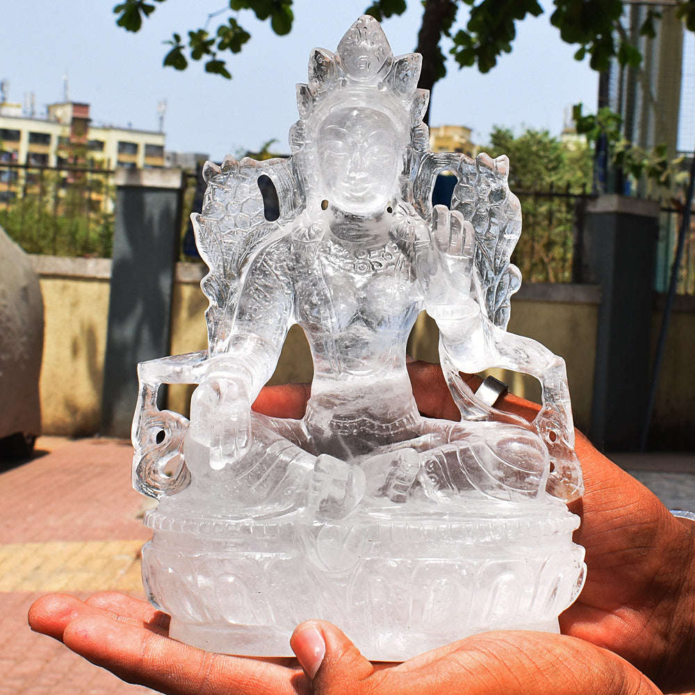 gemsmore:Awesome White Quartz Hand Carved Genuine Crystal Goddess Carving Gemstone