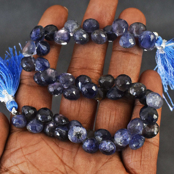 gemsmore:Beautiful 153 Cts Genuine Iolite Faceted Beads Strand Of 09"