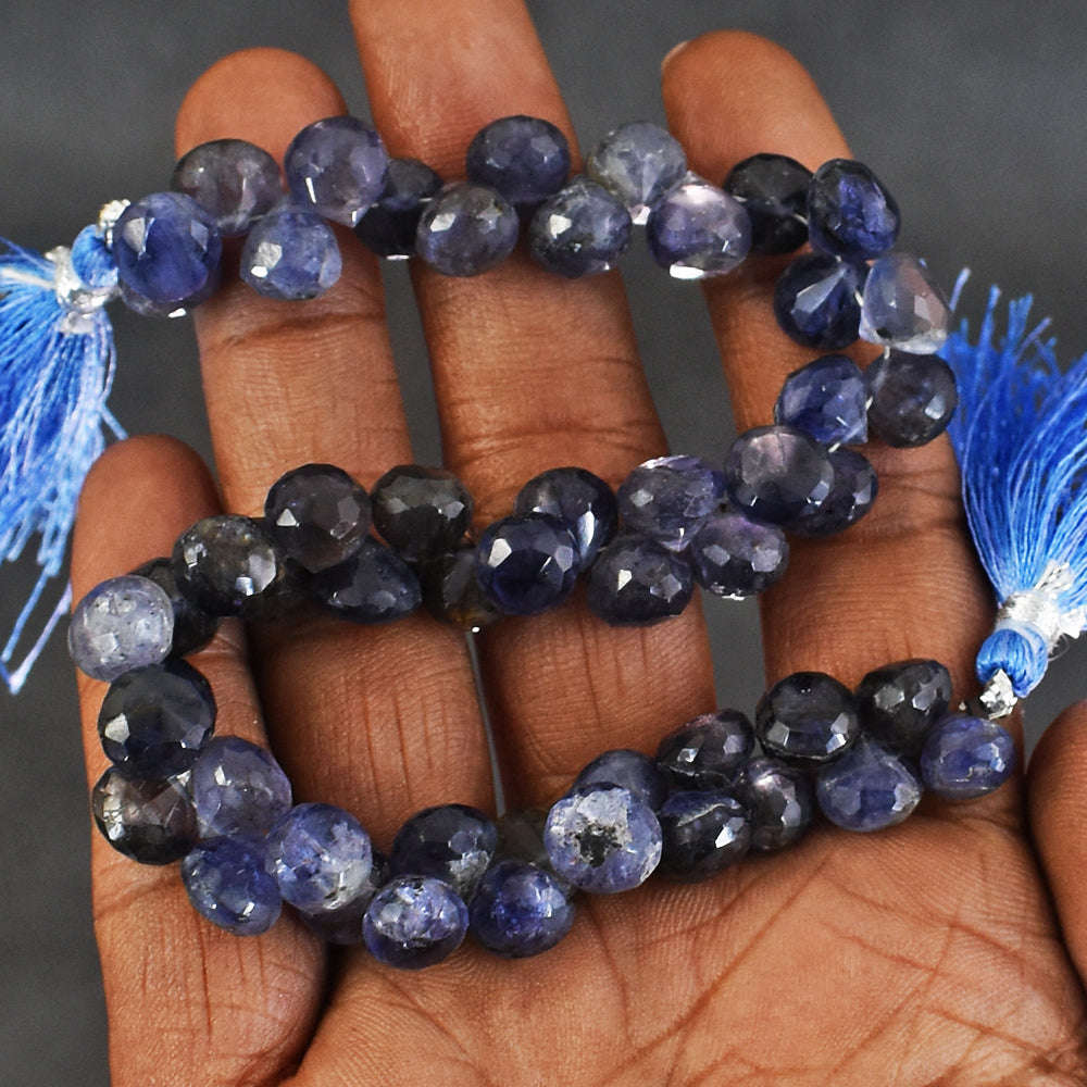 gemsmore:Beautiful 153 Cts Genuine Iolite Faceted Beads Strand Of 09"