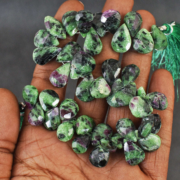 gemsmore:Beautiful 223 Carats 08 Inches Ruby Zoisite Faceted Beads Strand