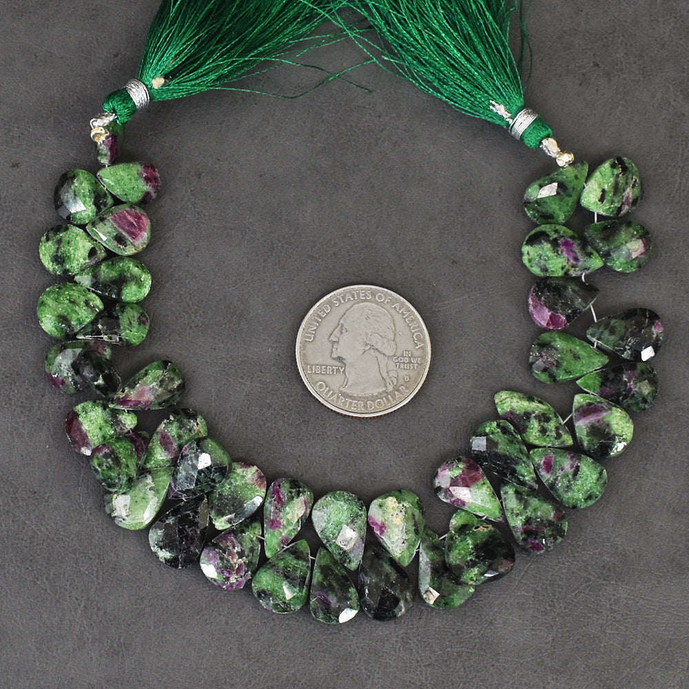 gemsmore:Beautiful 223 Carats 08 Inches Ruby Zoisite Faceted Beads Strand