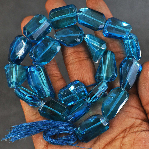 gemsmore:Beautiful 302 Cts Genuine Blue Topaz Beads Strand Of 16"