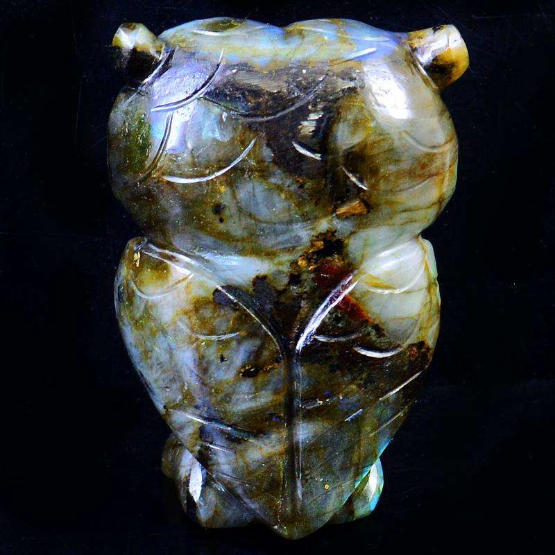 gemsmore:Beautiful Amazing Flash Labardorite Carved Owl