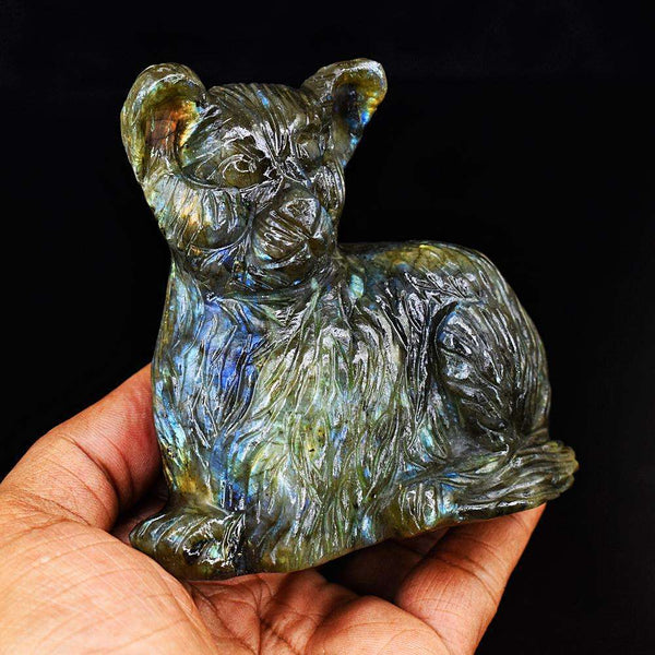 gemsmore:Beautiful Amazing Flash Labradorite Hand Carved Bear
