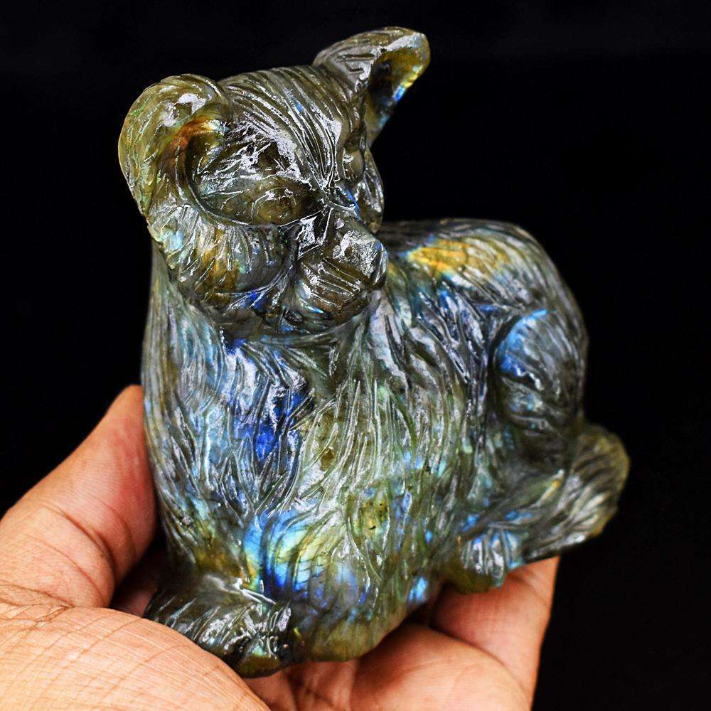 gemsmore:Beautiful Amazing Flash Labradorite Hand Carved Bear