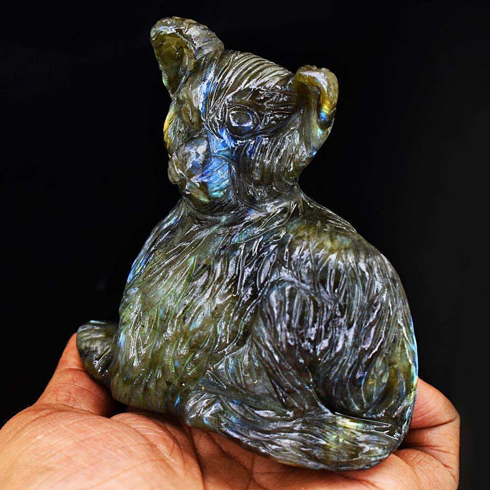 gemsmore:Beautiful Amazing Flash Labradorite Hand Carved Bear
