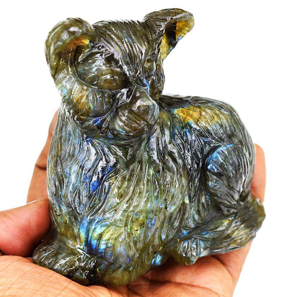 gemsmore:Beautiful Amazing Flash Labradorite Hand Carved Bear