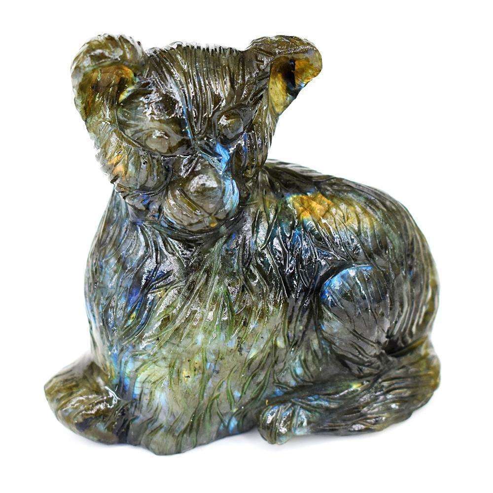 gemsmore:Beautiful Amazing Flash Labradorite Hand Carved Bear