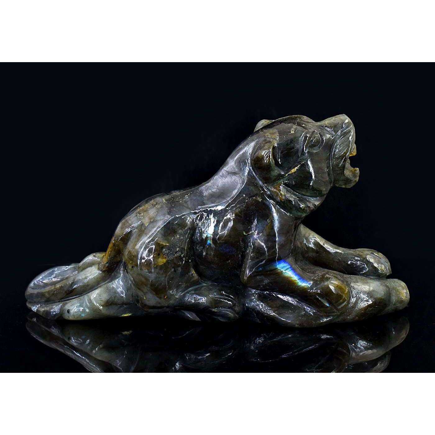 gemsmore:Beautiful Amazing Flash Labradorite Hand Carved Lion