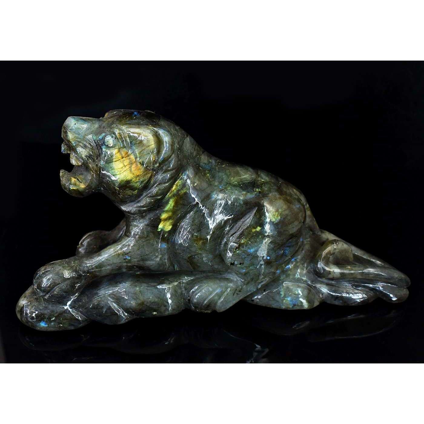 gemsmore:Beautiful Amazing Flash Labradorite Hand Carved Lion