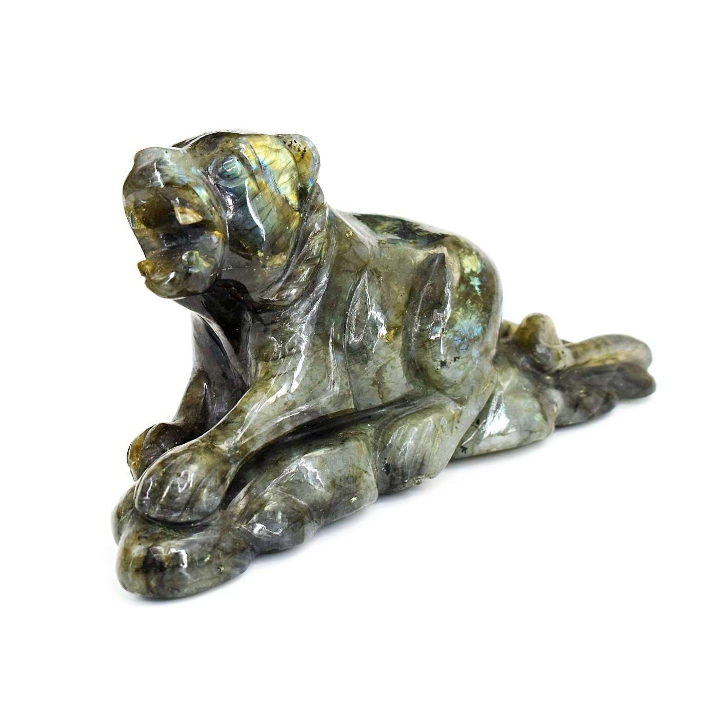 gemsmore:Beautiful Amazing Flash Labradorite Hand Carved Lion