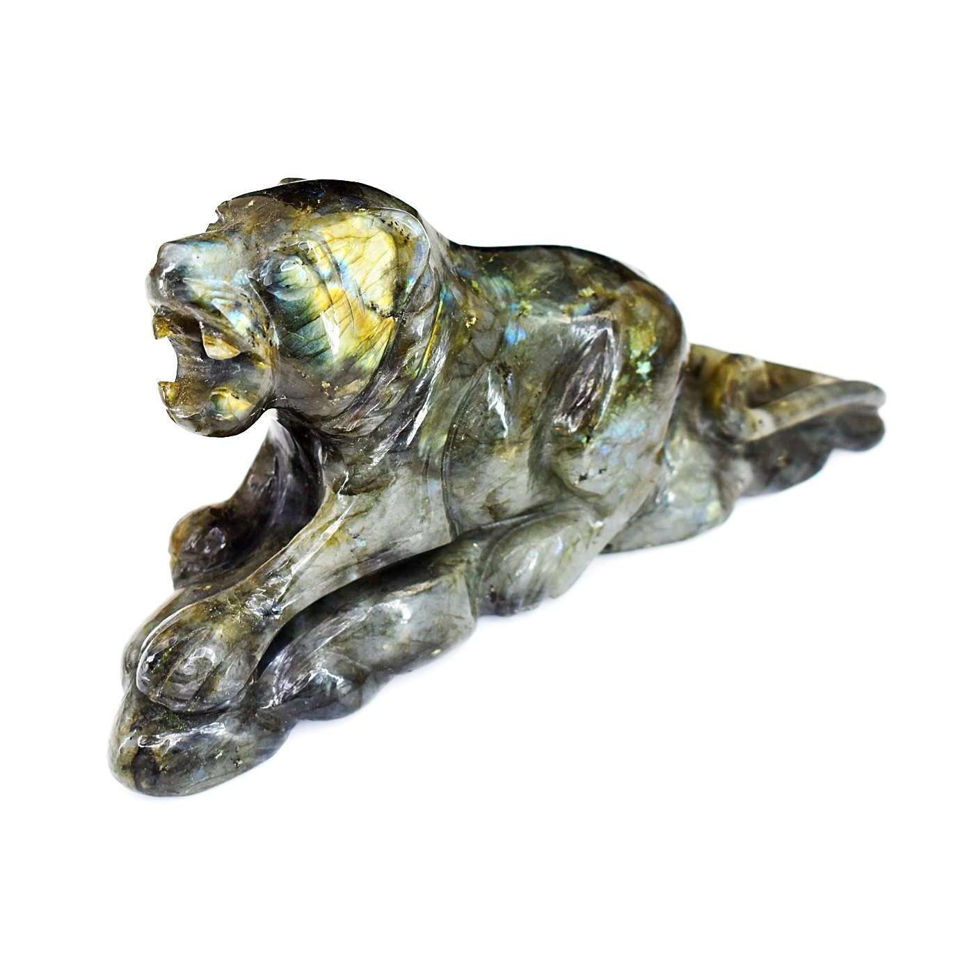 gemsmore:Beautiful Amazing Flash Labradorite Hand Carved Lion