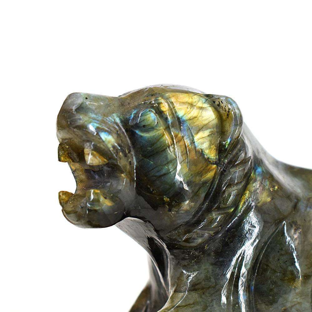 gemsmore:Beautiful Amazing Flash Labradorite Hand Carved Lion