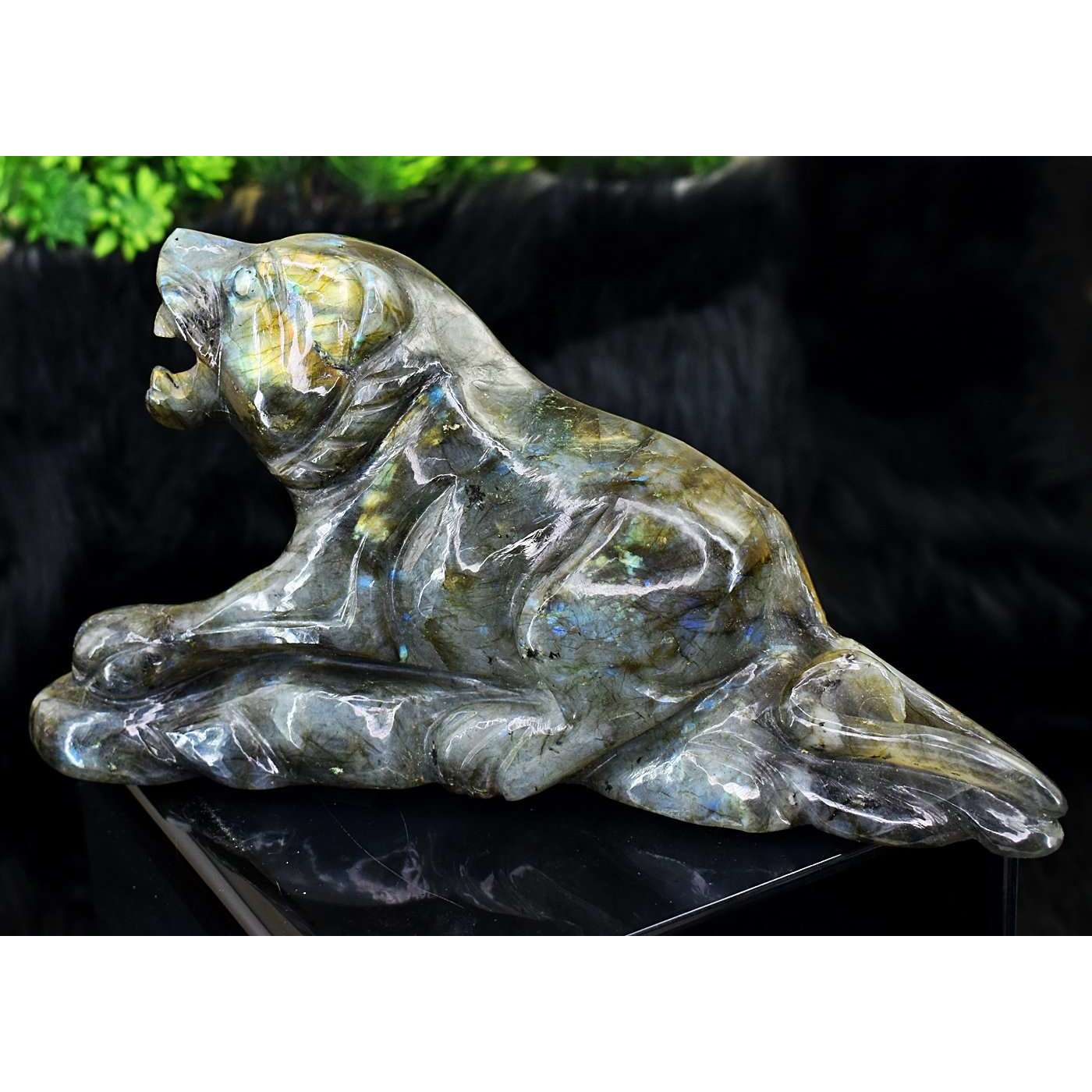 gemsmore:Beautiful Amazing Flash Labradorite Hand Carved Lion