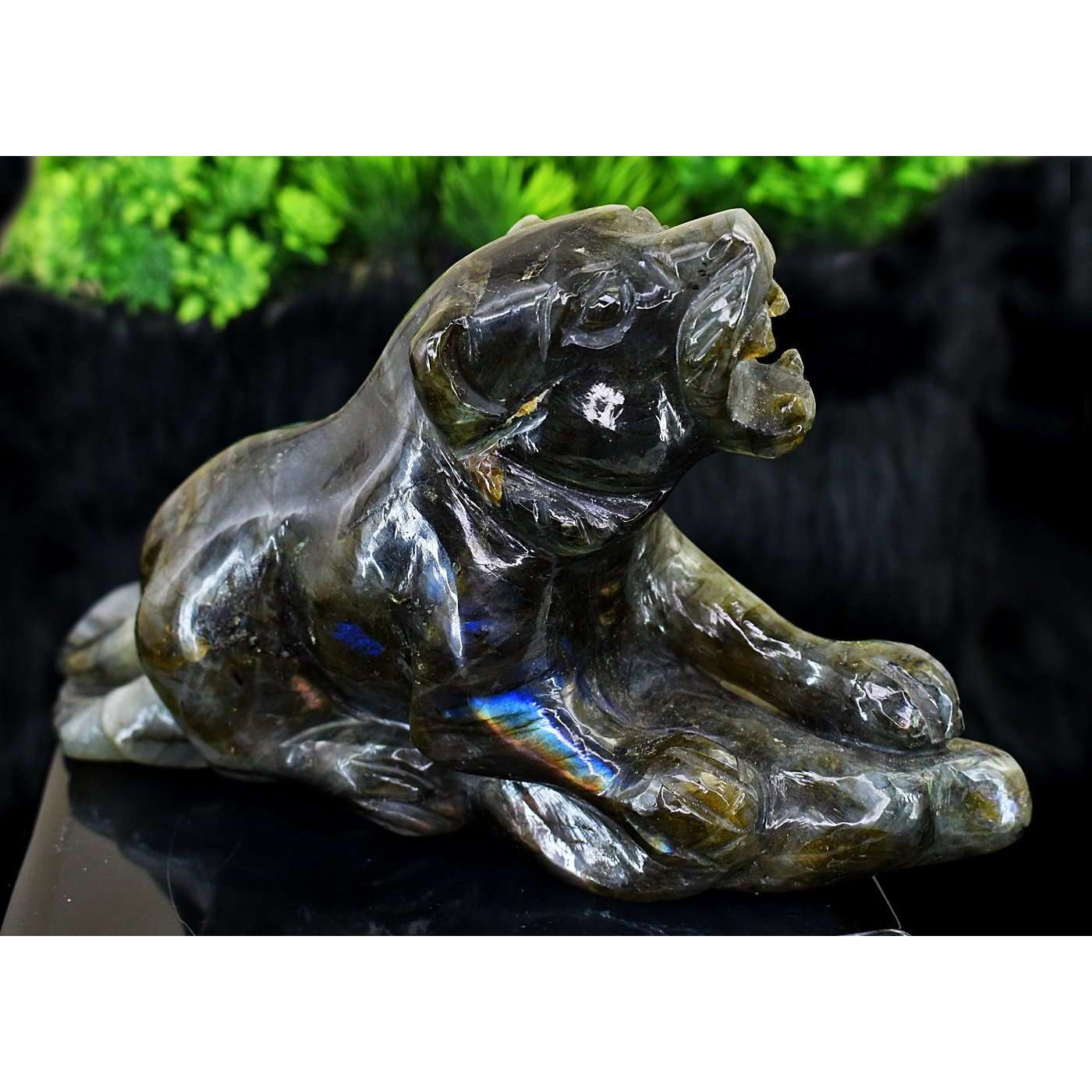 gemsmore:Beautiful Amazing Flash Labradorite Hand Carved Lion