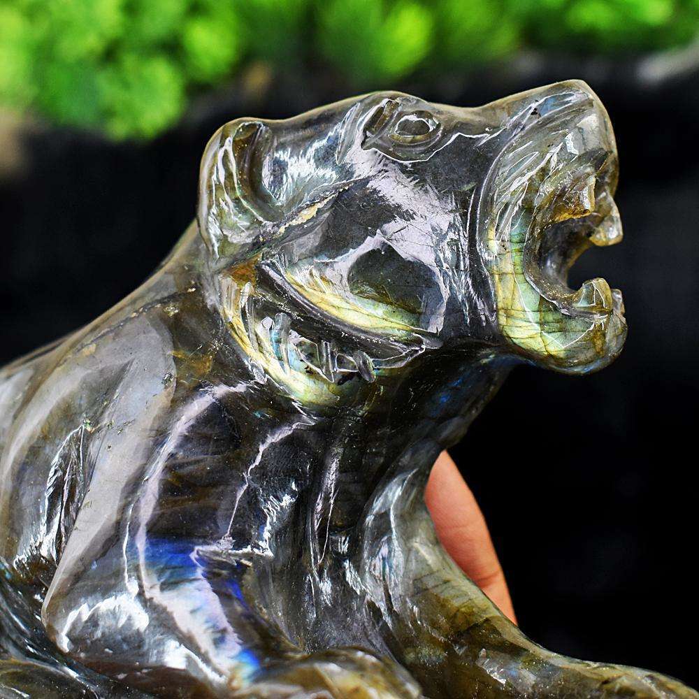 gemsmore:Beautiful Amazing Flash Labradorite Hand Carved Lion