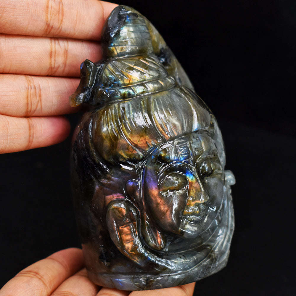 gemsmore:Beautiful  Amazing Flash Labradorite Hand Carved Lord Shiva Head