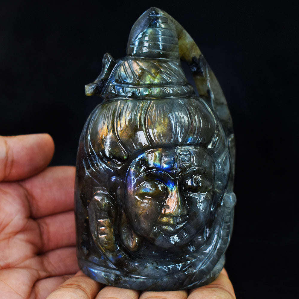 gemsmore:Beautiful  Amazing Flash Labradorite Hand Carved Lord Shiva Head