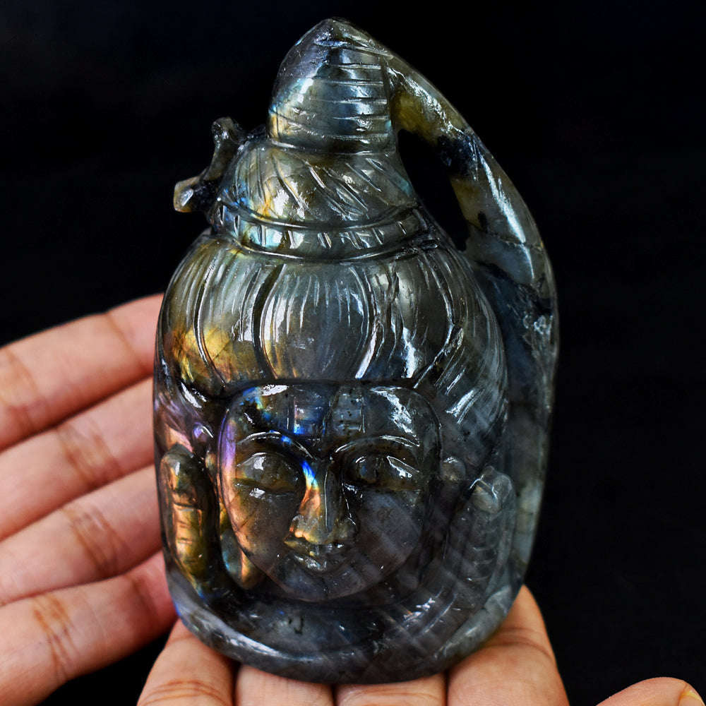 gemsmore:Beautiful  Amazing Flash Labradorite Hand Carved Lord Shiva Head