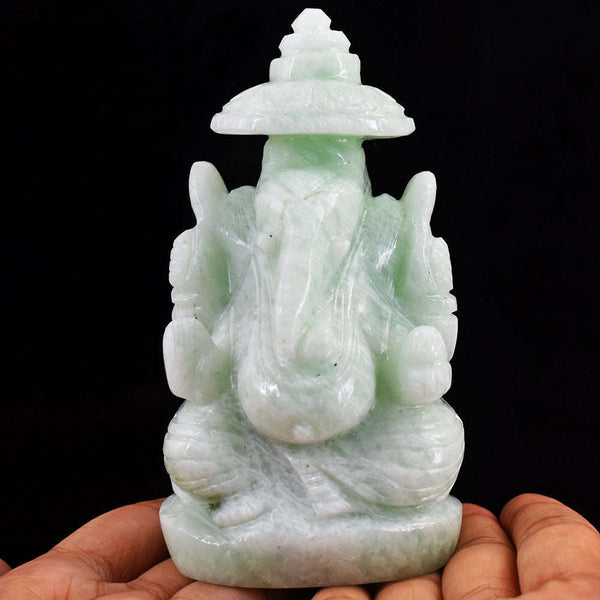 gemsmore:Beautiful Amazonite Hand Carved Genuine Crystal Gemstone Carving Lord Ganesha With Throne