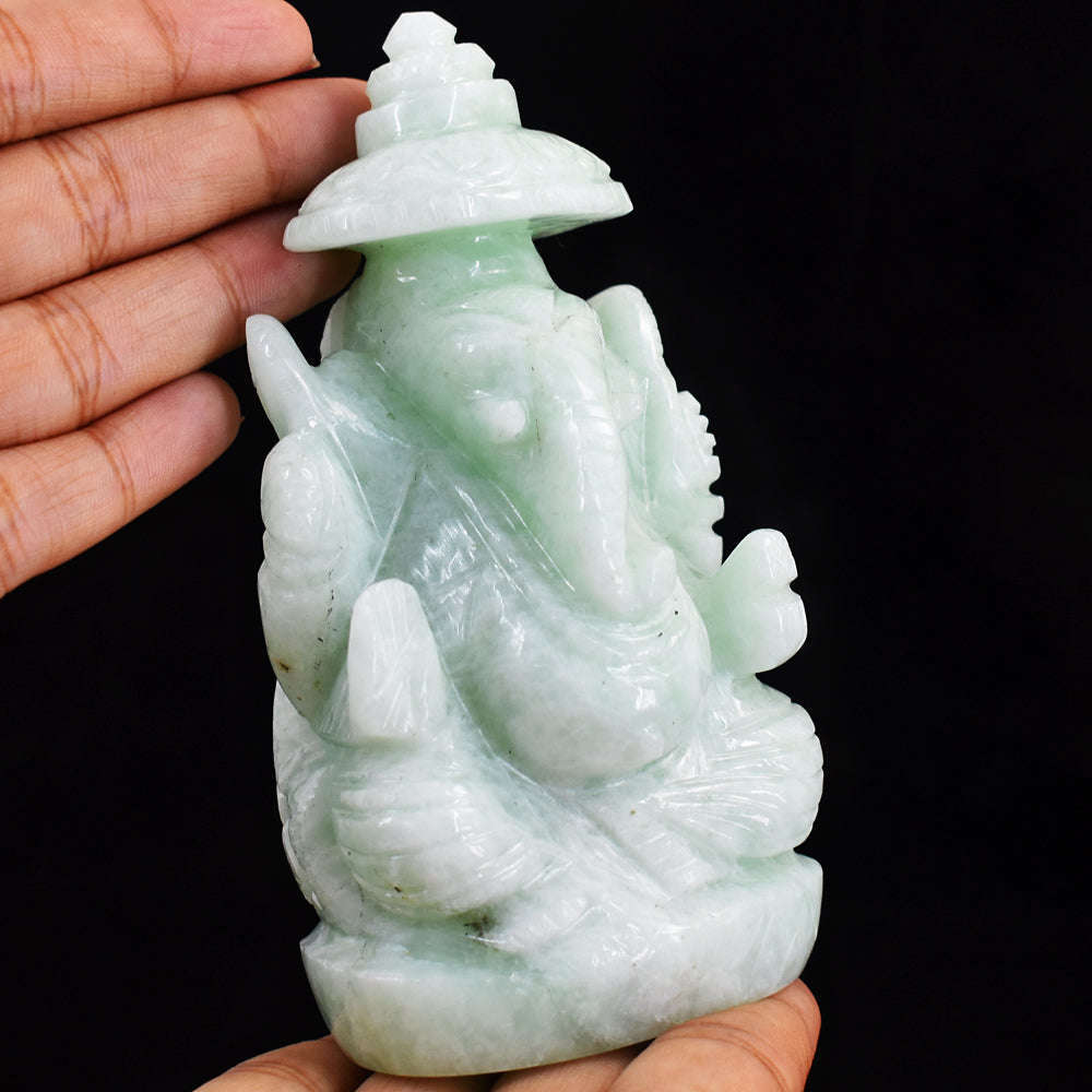 gemsmore:Beautiful Amazonite Hand Carved Genuine Crystal Gemstone Carving Lord Ganesha With Throne