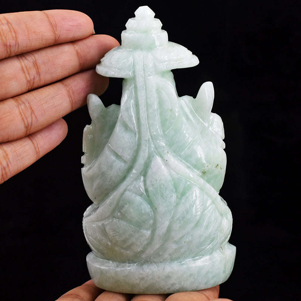 gemsmore:Beautiful Amazonite Hand Carved Genuine Crystal Gemstone Carving Lord Ganesha With Throne