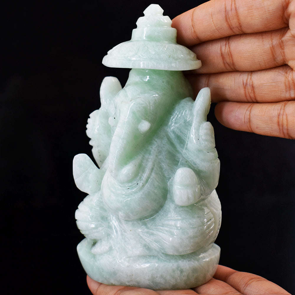 gemsmore:Beautiful Amazonite Hand Carved Genuine Crystal Gemstone Carving Lord Ganesha With Throne