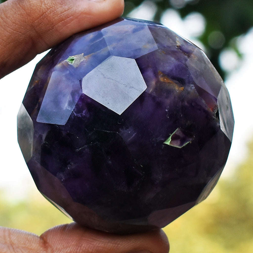 gemsmore:Beautiful Amethyst Hand Carved Checkers Cut Healing Crystal Sphere