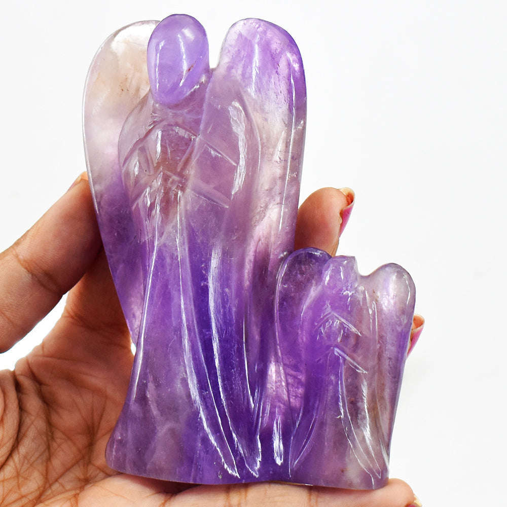 gemsmore:Beautiful Amethyst Hand Carved Genuine Crystal Gemstone Carving Mother & Baby Angel