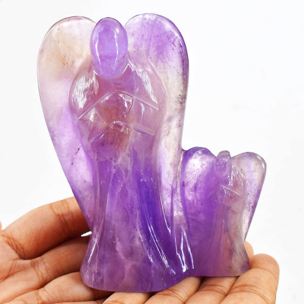 gemsmore:Beautiful Amethyst Hand Carved Genuine Crystal Gemstone Carving Mother & Baby Angel