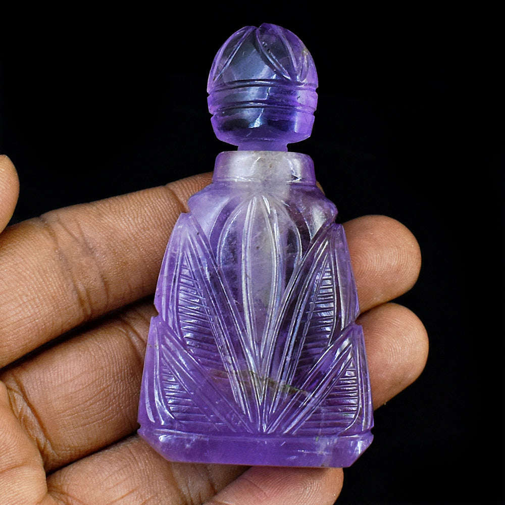 gemsmore:Beautiful Amethyst Hand Carved Genuine Crystal Gemstone Carving Perfume Bottle