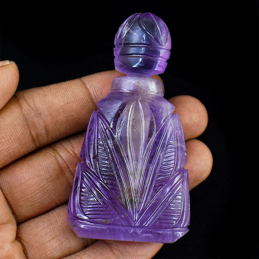 gemsmore:Beautiful Amethyst Hand Carved Genuine Crystal Gemstone Carving Perfume Bottle