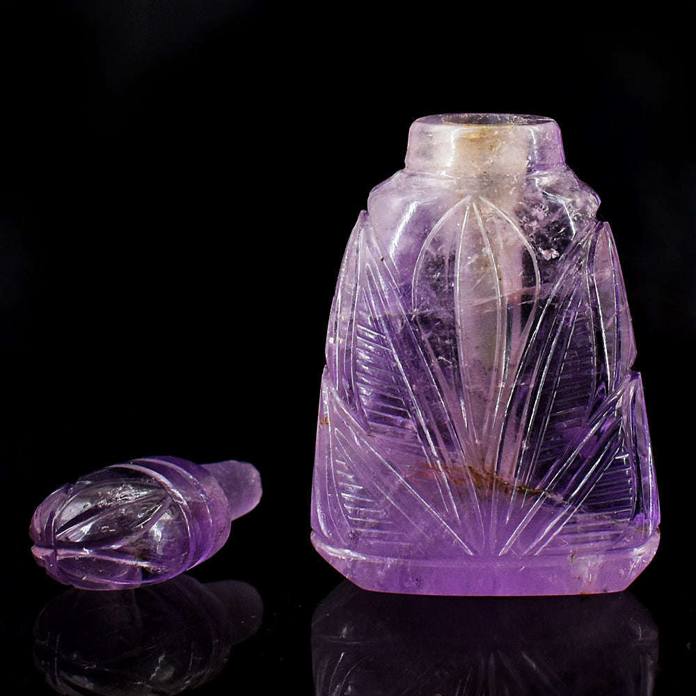 gemsmore:Beautiful Amethyst Hand Carved Genuine Crystal Gemstone Carving Perfume Bottle