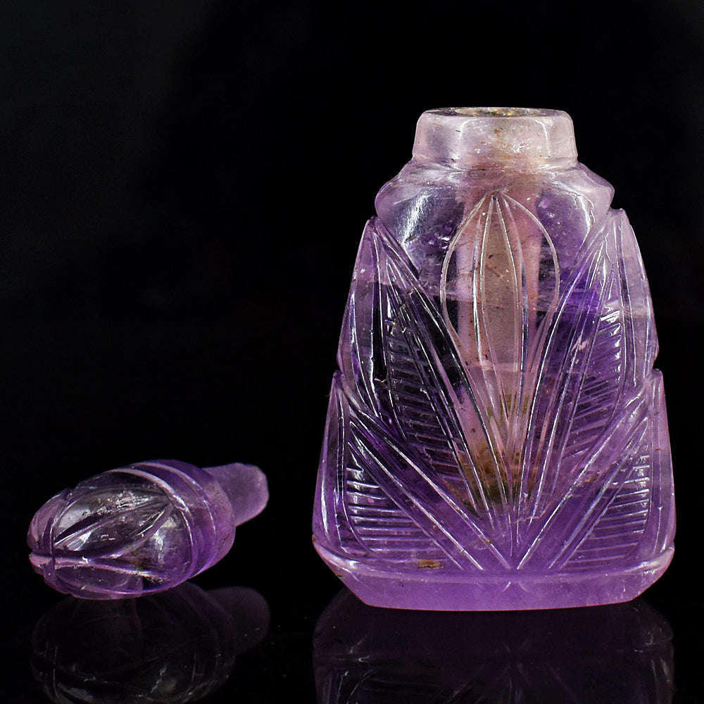 gemsmore:Beautiful Amethyst Hand Carved Genuine Crystal Gemstone Carving Perfume Bottle