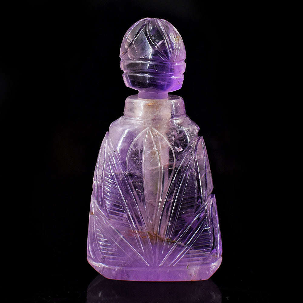gemsmore:Beautiful Amethyst Hand Carved Genuine Crystal Gemstone Carving Perfume Bottle
