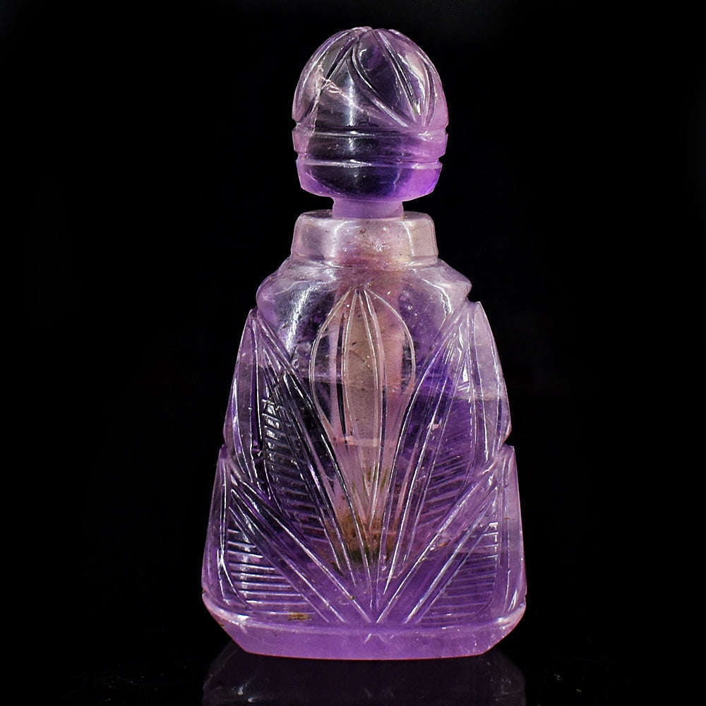 gemsmore:Beautiful Amethyst Hand Carved Genuine Crystal Gemstone Carving Perfume Bottle