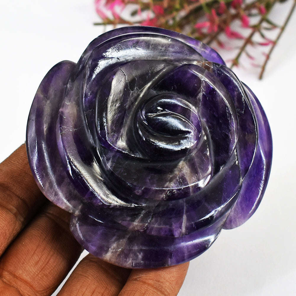 gemsmore:Beautiful  Amethyst  Hand Carved  Rose Gemstone
