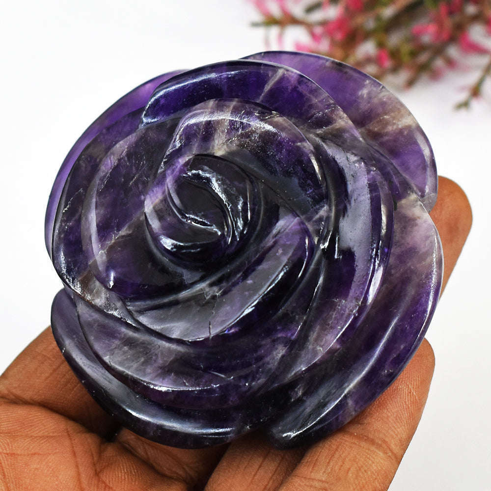 gemsmore:Beautiful  Amethyst  Hand Carved  Rose Gemstone