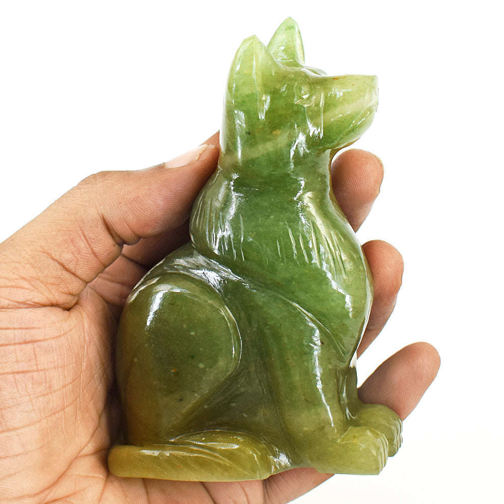 gemsmore:Beautiful Aventurine Hand Carved Genuine Crystal Gemstone Carving Wolf