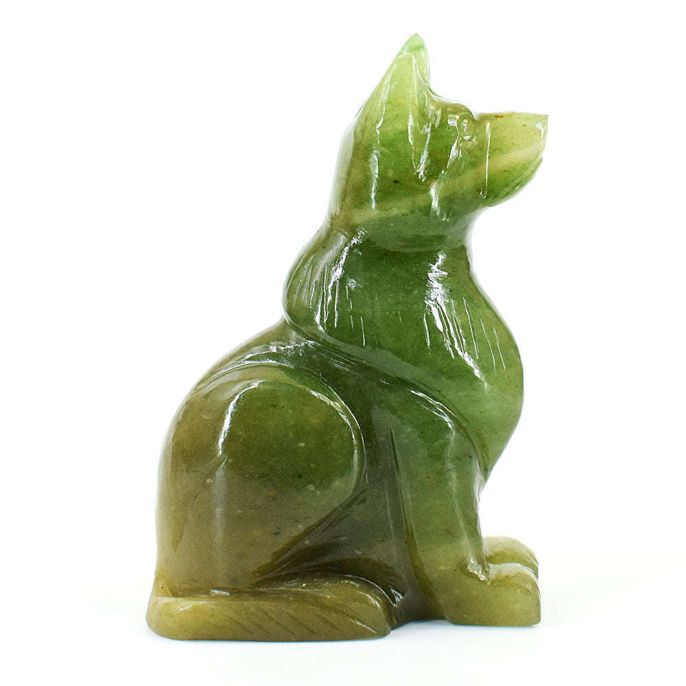 gemsmore:Beautiful Aventurine Hand Carved Genuine Crystal Gemstone Carving Wolf