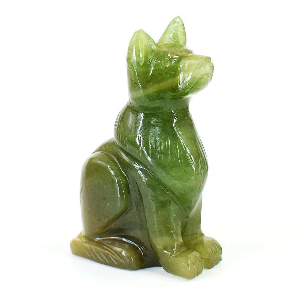 gemsmore:Beautiful Aventurine Hand Carved Genuine Crystal Gemstone Carving Wolf