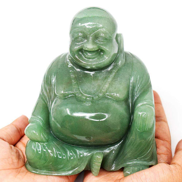 gemsmore:Beautiful Aventurine Hand Carved Genuine Crystal Gemstone Laughing Buddha