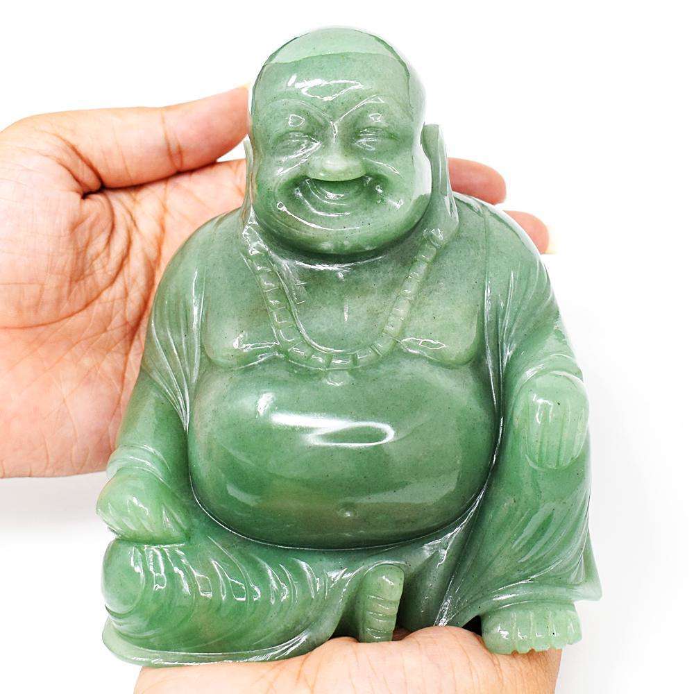 gemsmore:Beautiful Aventurine Hand Carved Genuine Crystal Gemstone Laughing Buddha