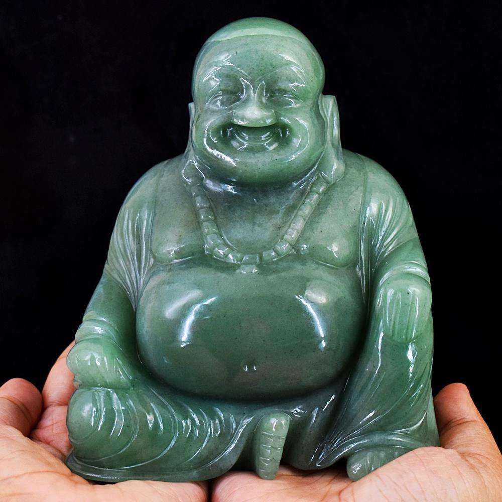 gemsmore:Beautiful Aventurine Hand Carved Genuine Crystal Gemstone Laughing Buddha