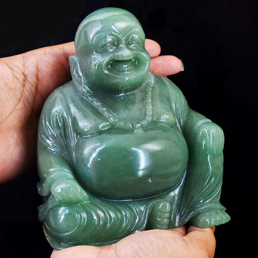 gemsmore:Beautiful Aventurine Hand Carved Genuine Crystal Gemstone Laughing Buddha