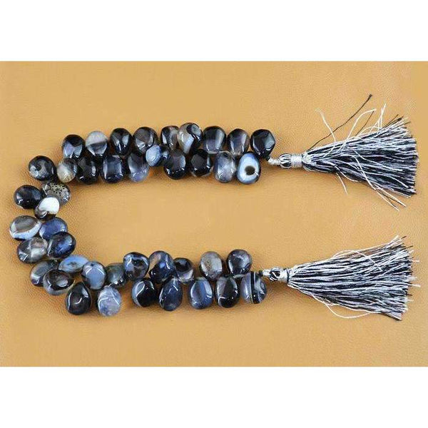 gemsmore:Beautiful Black Onyx Tear Drop Drilled Beads Strand - Natural Untreated