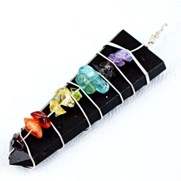 gemsmore:Beautiful Black Spinel Seven Chakra Healing Wand Pendant