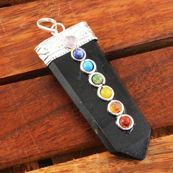 gemsmore:Beautiful Black Spinel Seven Chakra Healing Wand Pendant