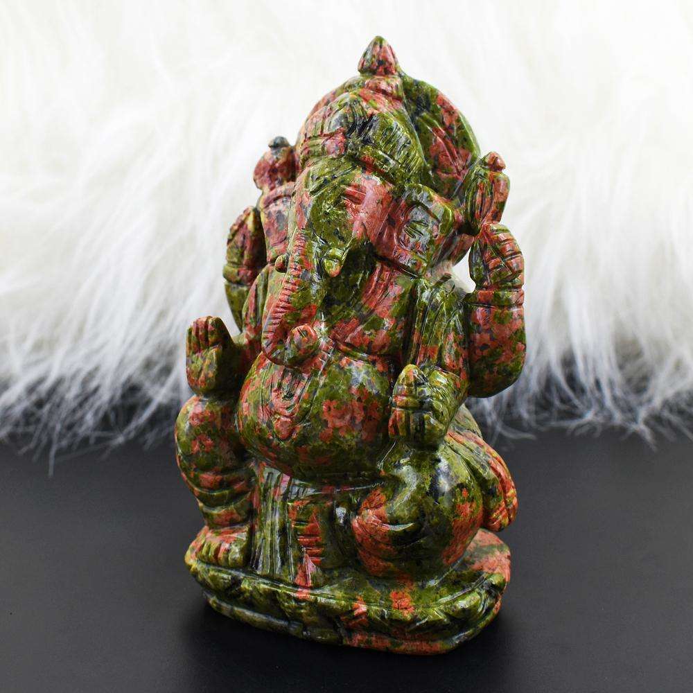 gemsmore:Beautiful Blood Green Unakite Hamd Carved Ganesha Idol